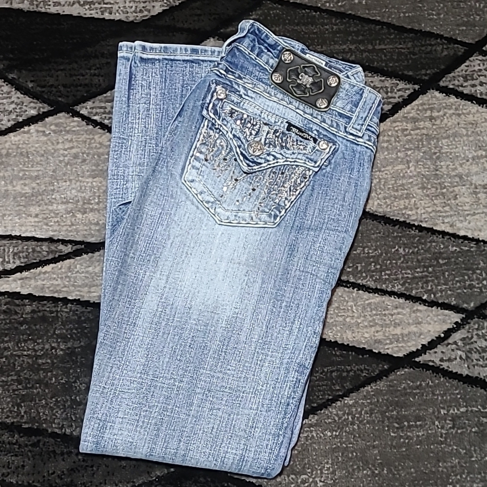 MISS ME BLING EMBROIDERED RHINESTONES EASY BOOT-CUT DENIM JEAN